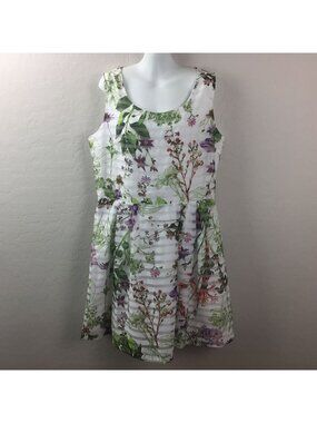 JM Studio John Meyer Floral Sleeveless Banded A-Line Tea Length Dress Size 14